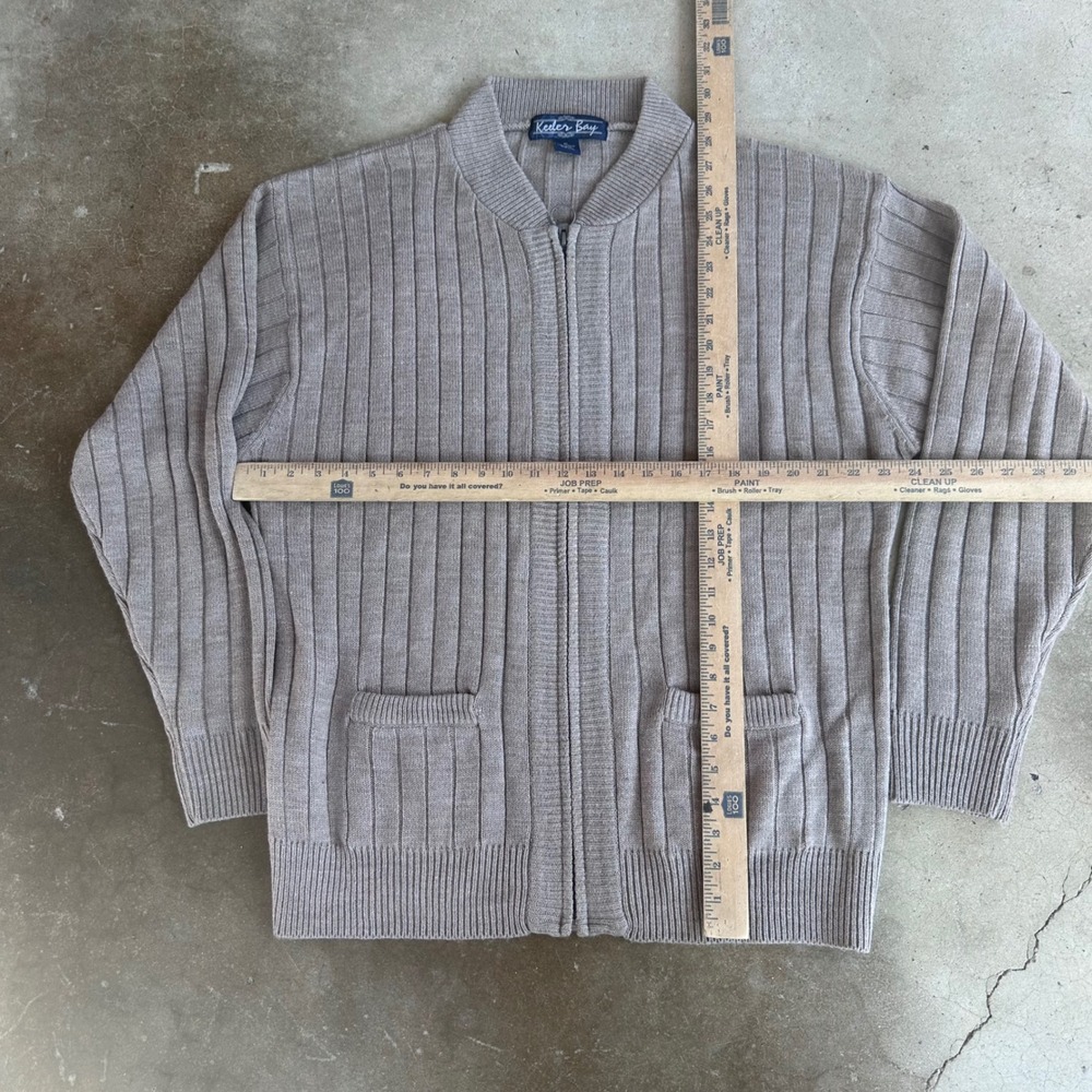 Keeler Bay Cardigan Sweater Mens XL Tan Excellent Ribbed Full Zip Mock Neck - Picture 4 of 4